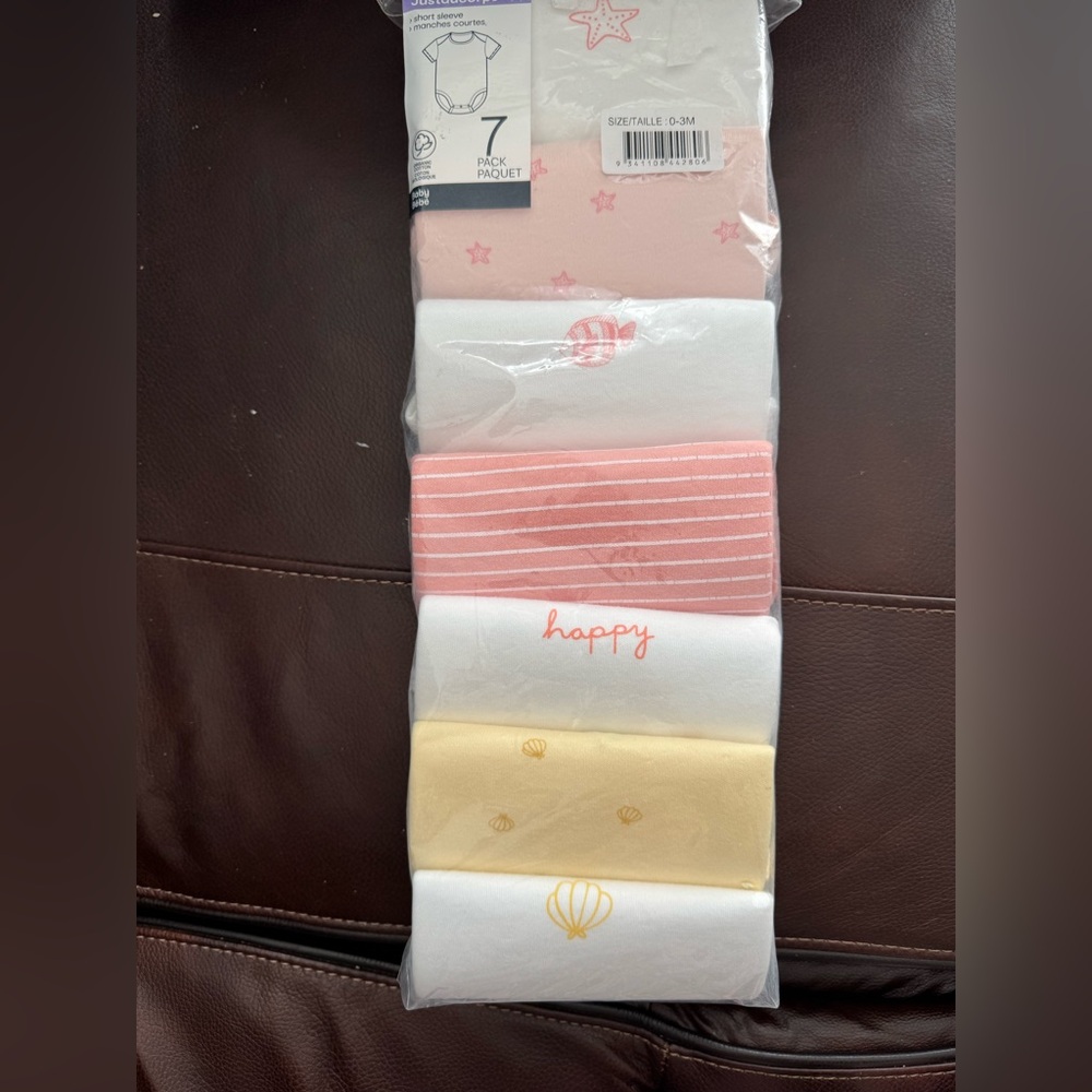 ANKO Baby's 7-Pack Stretch-Organic Cotton Short-Sleeve Bodysuits SIZE NB, NWT